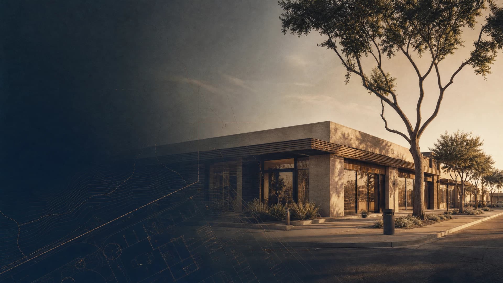 Editorial architectural streetscape illustration of the property's setting